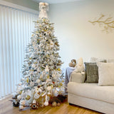 Fraser Hill Farm 6.5-Ft Flocked Mountain Pine Artificial Christmas Tree with White Incandescent Smart Lights