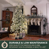 Fraser Hill Farm 6.5-Ft Flocked Mountain Pine Artificial Christmas Tree with White Incandescent Smart Lights