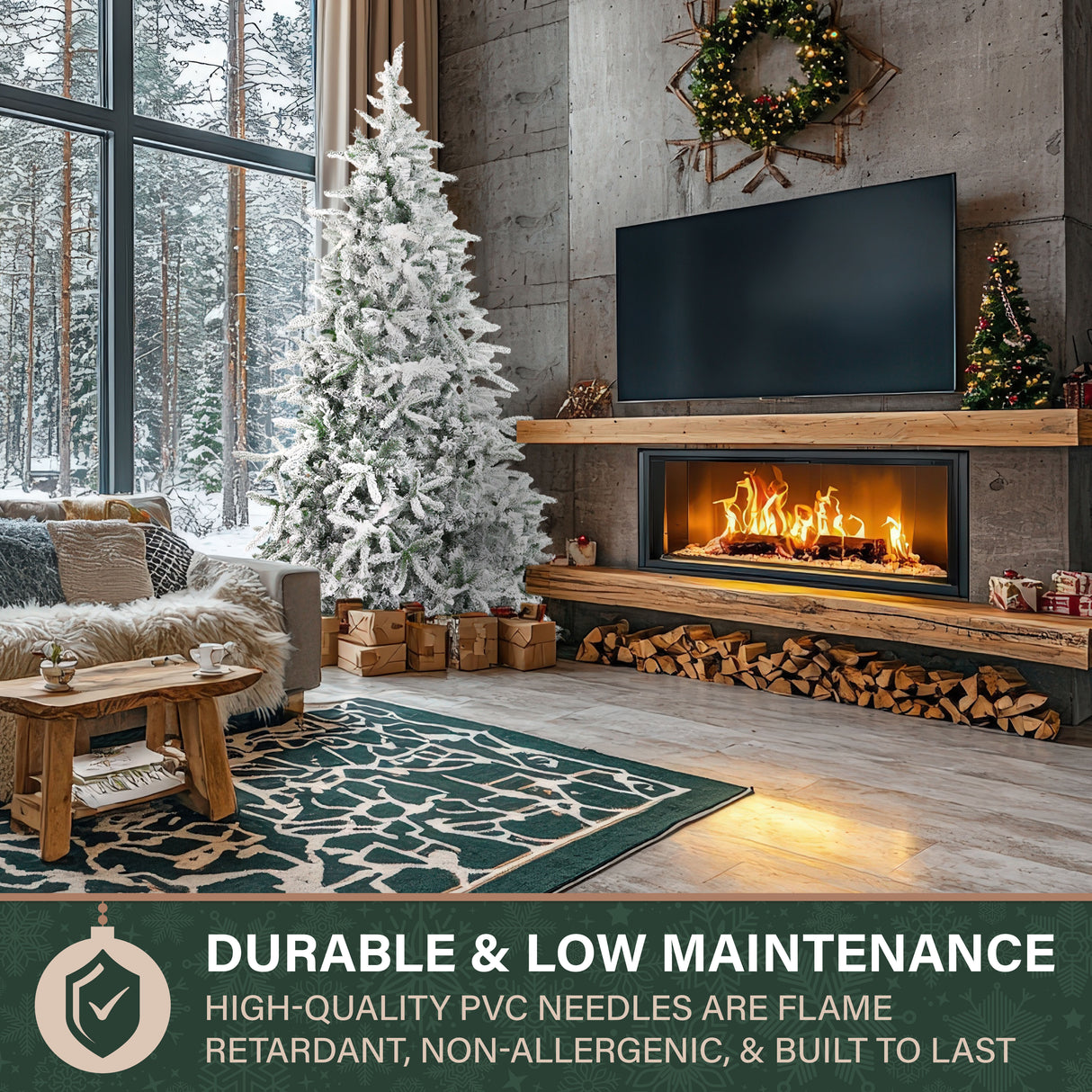 Fraser Hill Farm 7.5-Ft Flocked Mountain Pine Artificial Christmas Tree