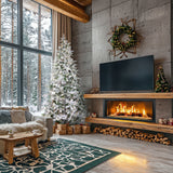 Fraser Hill Farm 7.5-Ft Flocked Mountain Pine Artificial Christmas Tree with White Incandescent Smart Lights