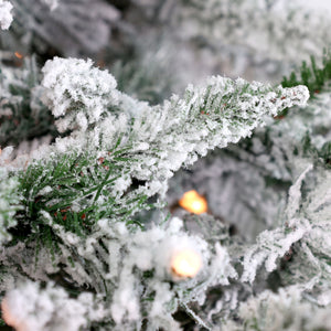 Fraser Hill Farm 7.5-Ft Flocked Mountain Pine Artificial Christmas Tree with White Incandescent Smart Lights