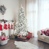 Fraser Hill Farm 7.5-Ft Flocked Mountain Pine Artificial Christmas Tree with Warm White LED Lights