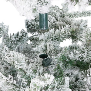 Fraser Hill Farm 7.5-Ft Flocked Mountain Pine Artificial Christmas Tree with Warm White LED Lights