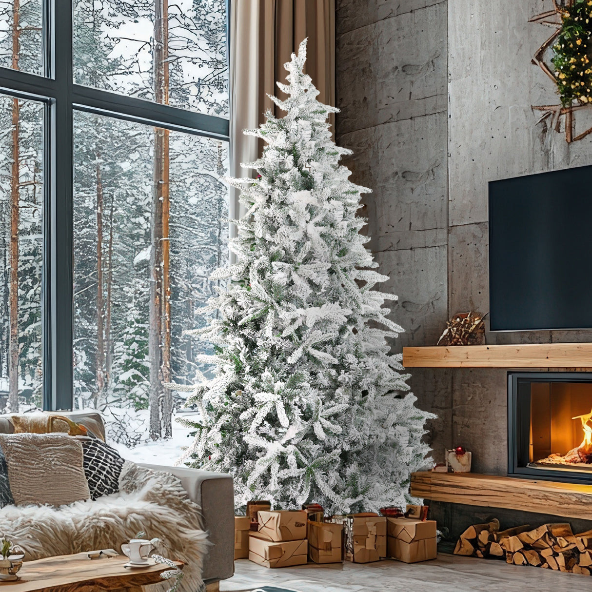 Fraser Hill Farm 9-Ft Flocked Mountain Pine Artificial Christmas Tree