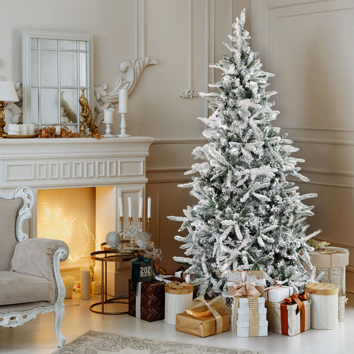 Fraser Hill Farm 9-Ft Flocked Mountain Pine Artificial Christmas Tree