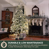 Fraser Hill Farm 9-Ft Flocked Mountain Pine Artificial Christmas Tree with White Incandescent Smart Lights