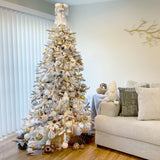 Fraser Hill Farm 9-Ft Flocked Mountain Pine Artificial Christmas Tree with Warm White LED Lights