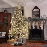 Fraser Hill Farm 9-Ft Flocked Mountain Pine Artificial Christmas Tree with Warm White LED Lights