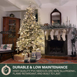 Fraser Hill Farm 9-Ft Flocked Mountain Pine Artificial Christmas Tree with Warm White LED Lights