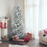 Fraser Hill Farm 9-Ft Flocked Mountain Pine Artificial Christmas Tree with Dual Multicolor & Warm White LED Lights