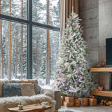 Fraser Hill Farm 9-Ft Flocked Mountain Pine Artificial Christmas Tree with Dual Multicolor & Warm White LED Lights