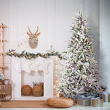 Fraser Hill Farm 9-Ft Flocked Mountain Pine Artificial Christmas Tree with Dual Multicolor & Warm White LED Lights