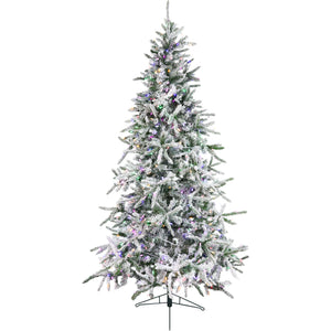 Fraser Hill Farm 9-Ft Flocked Mountain Pine Artificial Christmas Tree with Dual Multicolor & Warm White LED Lights