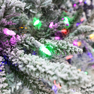 Fraser Hill Farm 9-Ft Flocked Mountain Pine Artificial Christmas Tree with Dual Multicolor & Warm White LED Lights