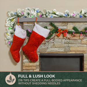 Fraser Hill Farm 9-Ft Mountain Pine Flocked Artificial Garland with Dual Multicolor & Warm White LED Lights