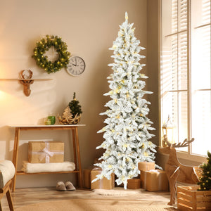 6.5-Ft. Slim Mountain Pine Flocked Christmas Tree with Warm White LED Lights