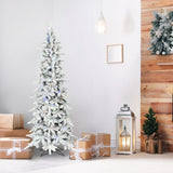 Fraser Hill Farm 6.5-Ft Slim Mountain Pine Flocked Artificial Christmas Tree with Dual Multicolor & Warm White LED Lights