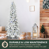Fraser Hill Farm 6.5-Ft Slim Mountain Pine Flocked Artificial Christmas Tree with Dual Multicolor & Warm White LED Lights