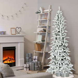Fraser Hill Farm 7.5-Ft Slim Mountain Pine Flocked Artificial Christmas Tree