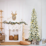 Fraser Hill Farm 7.5-Ft. Slim Mountain Pine Flocked Artificial Christmas Tree with Warm White LED Lights