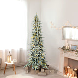 Fraser Hill Farm 7.5-Ft. Slim Mountain Pine Flocked Artificial Christmas Tree with Warm White LED Lights