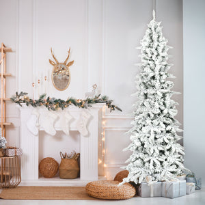Fraser Hill Farm 9-Ft Slim Mountain Pine Flocked Artificial Christmas Tree