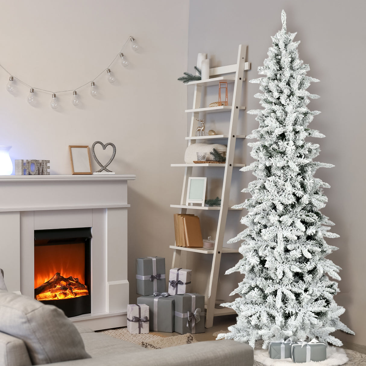 Fraser Hill Farm 9-Ft Slim Mountain Pine Flocked Artificial Christmas Tree