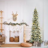 Fraser Hill Farm 9-Ft Slim Mountain Pine Flocked Artificial Christmas Tree with Warm White LED Lights