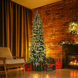 Fraser Hill Farm 9-Ft Slim Mountain Pine Flocked Artificial Christmas Tree with Warm White LED Lights