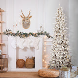 Fraser Hill Farm 9-Ft Slim Mountain Pine Flocked Artificial Christmas Tree with Warm White LED Lights