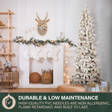 Fraser Hill Farm 9-Ft Slim Mountain Pine Flocked Artificial Christmas Tree with Warm White LED Lights