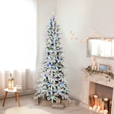 Fraser Hill Farm 9-Ft Slim Mountain Pine Flocked Christmas Tree with Dual Multicolor & White LED Lights