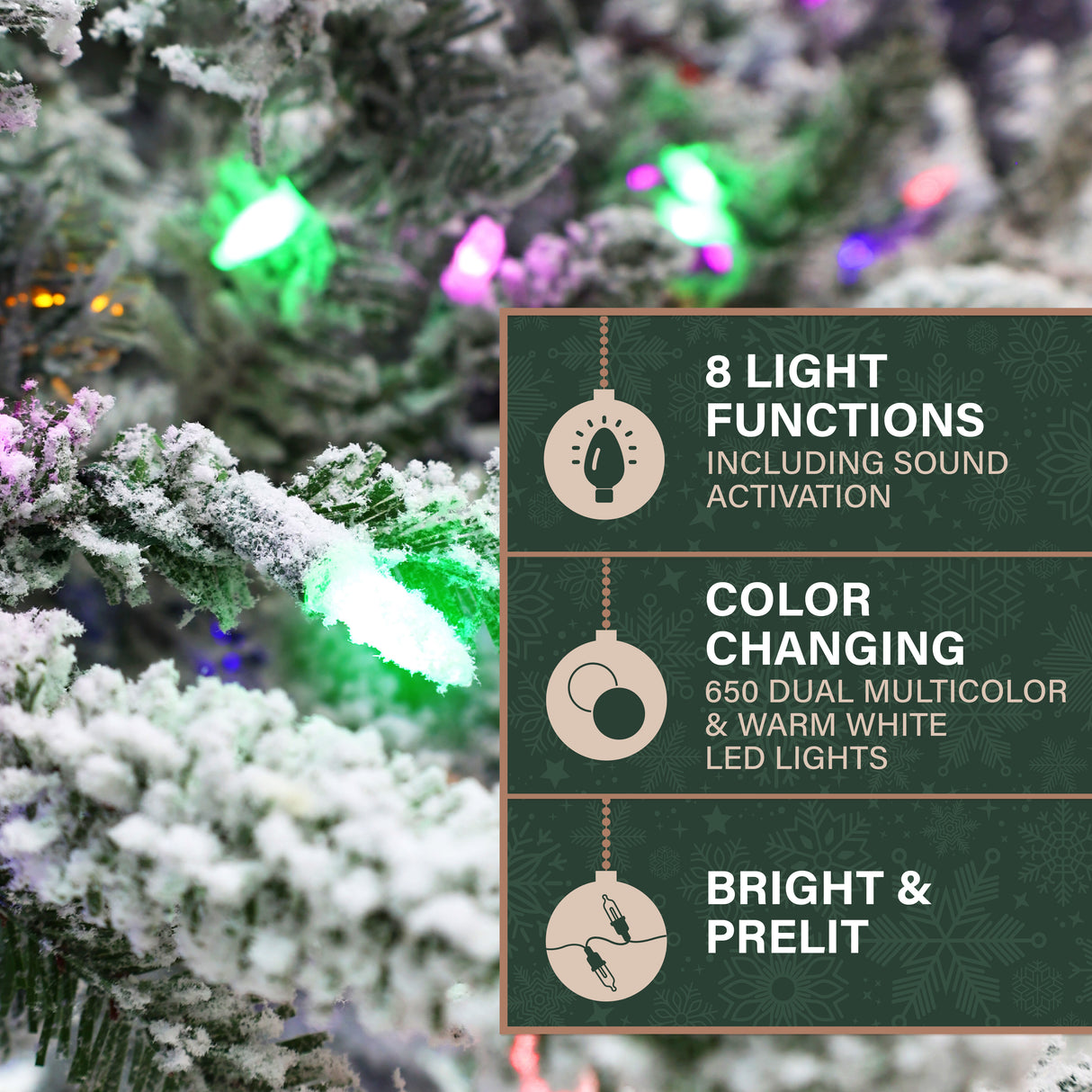 Fraser Hill Farm 9-Ft Slim Mountain Pine Flocked Christmas Tree with Dual Multicolor & White LED Lights