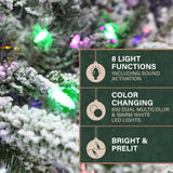 Fraser Hill Farm 9-Ft Slim Mountain Pine Flocked Christmas Tree with Dual Multicolor & White LED Lights