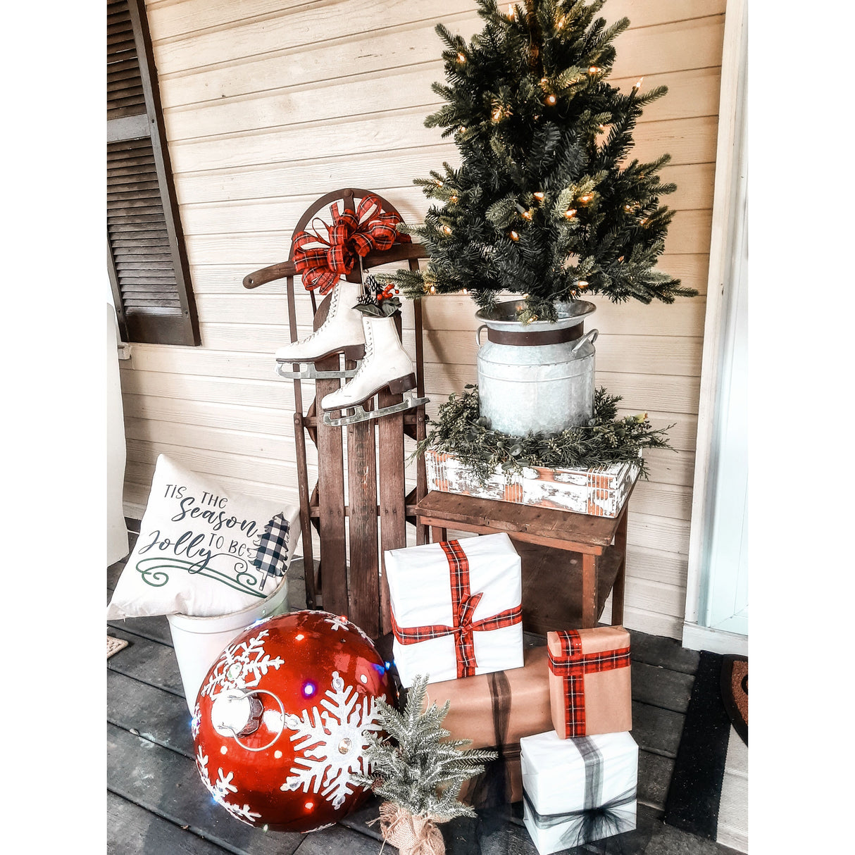 3.5-Ft. Porch Accent Tree in Rustic Farmhouse Metal Jug with Warm White LED Lighting