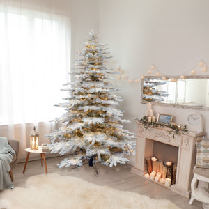 10-Ft. Flocked Pine Valley Christmas Tree with White Incandescent Smart Lights