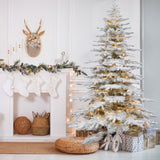 10-Ft. Flocked Pine Valley Christmas Tree with White Incandescent Smart Lights