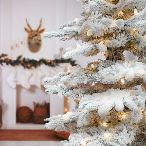 10-Ft. Flocked Pine Valley Christmas Tree with White Incandescent Smart Lights