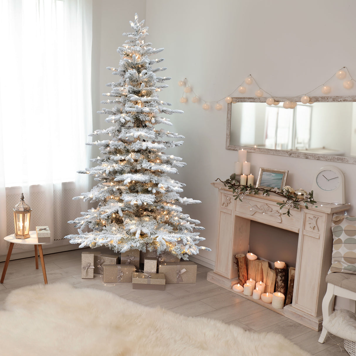 7.5-Ft. Flocked Pine Valley Christmas Tree with Warm White LED Lights