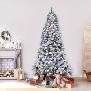 7.5-Ft. Flocked Silverton Fir Christmas Tree with Dual Multicolor & Warm White LED Lights