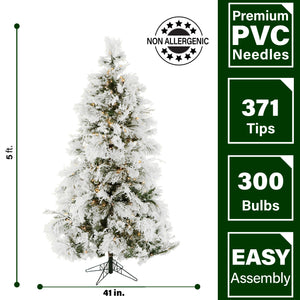 5-Ft. Flocked Snowy Pine Christmas Tree with Warm White LED Lights