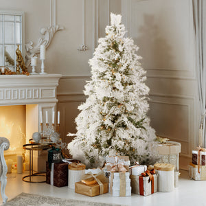 6.5-Ft. Flocked Snowy Pine Christmas Tree with Warm White LED Lights