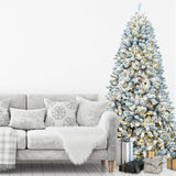 7.5-Ft. Flocked Winter Snow Pine Christmas Tree with Warm White LED Lighting