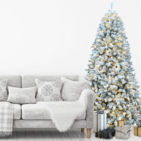 7.5-Ft. Flocked Winter Snow Pine Christmas Tree with Warm White LED Lighting
