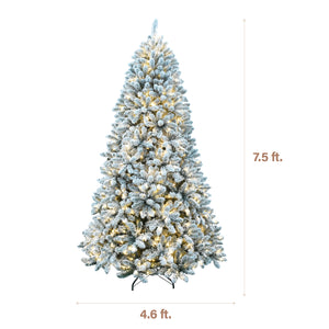 7.5-Ft. Flocked Winter Snow Pine Christmas Tree with Warm White LED Lighting