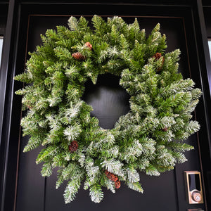 36-in. Frosted Pine Wreath with Pinecones