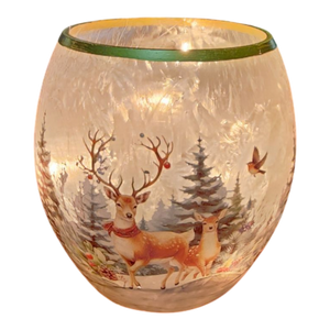 Frosted Glass Luminary Curved Edge - Forest Deer Scene