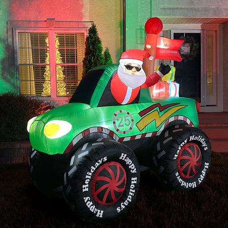 6-Ft. Tall Prelit Santa in Monster Truck Inflatable