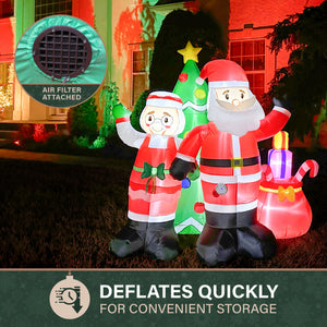 6-Ft. Tall Prelit Mr. and Mrs. Claus with Tree Inflatable with Music