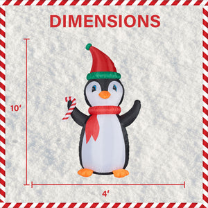 10-Ft. Tall Penguin with Candy Cane, Outdoor Blow-Up Christmas Inflatable with RGB Lights and Storage Bag